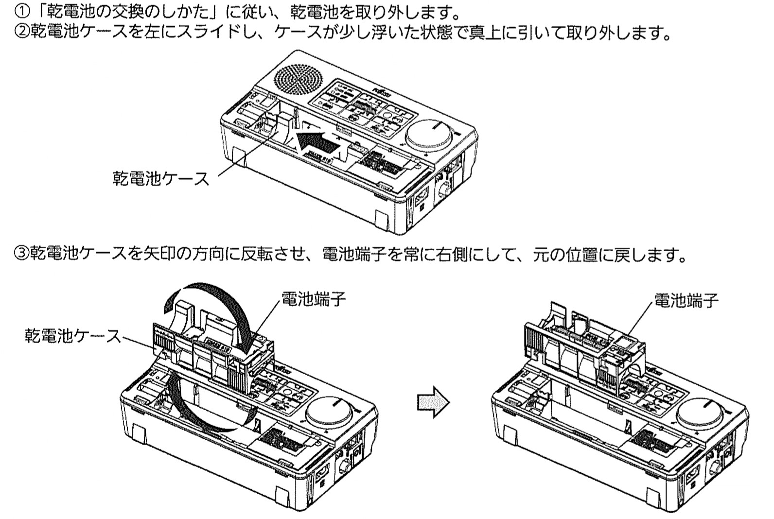 乾電池の交換の方法画像