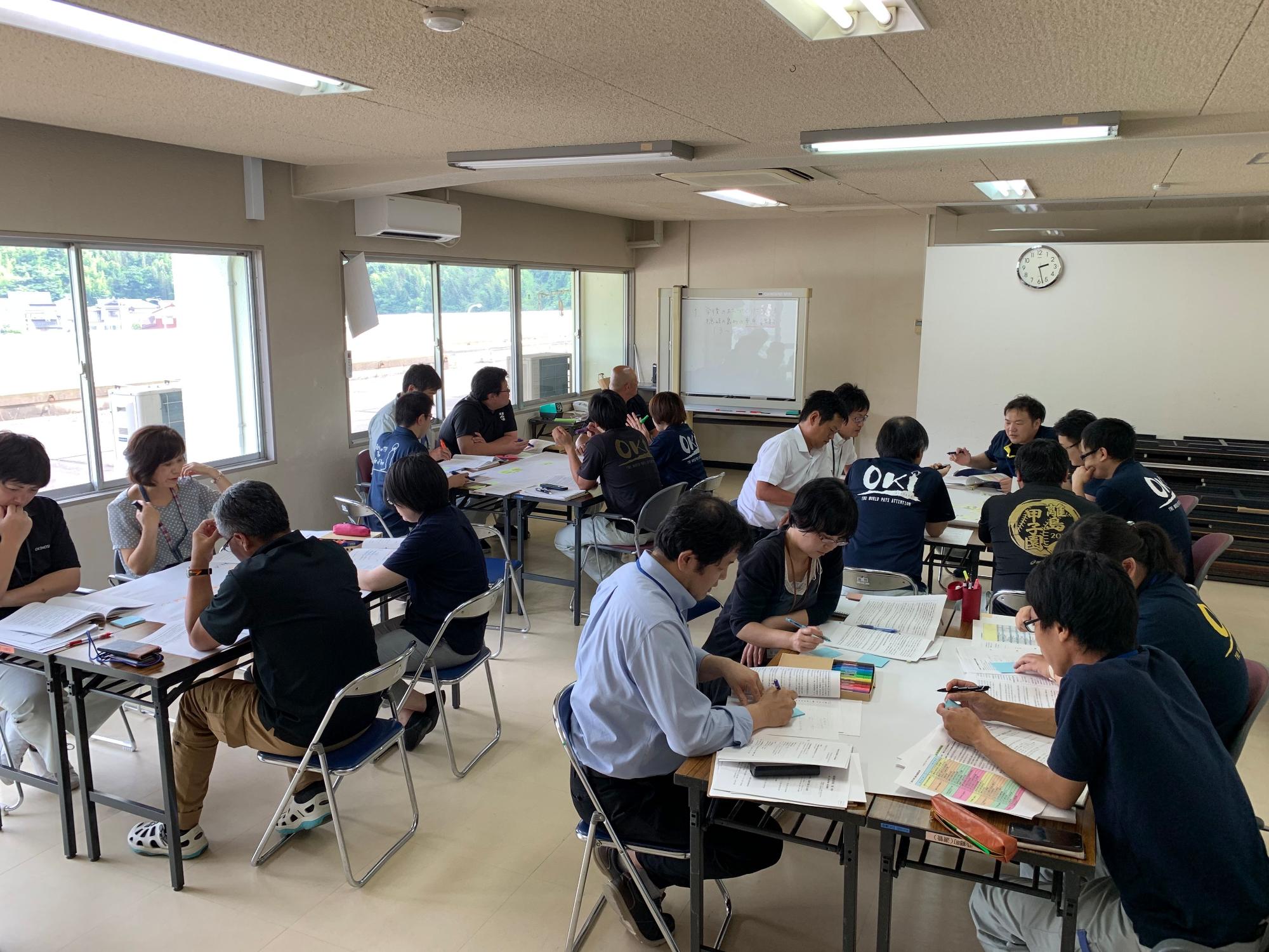 ワークショップ方式で意見交換をしてる職員たちの写真