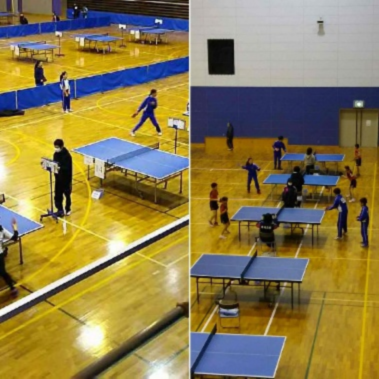 児童たちが卓球をしている複数の写真
