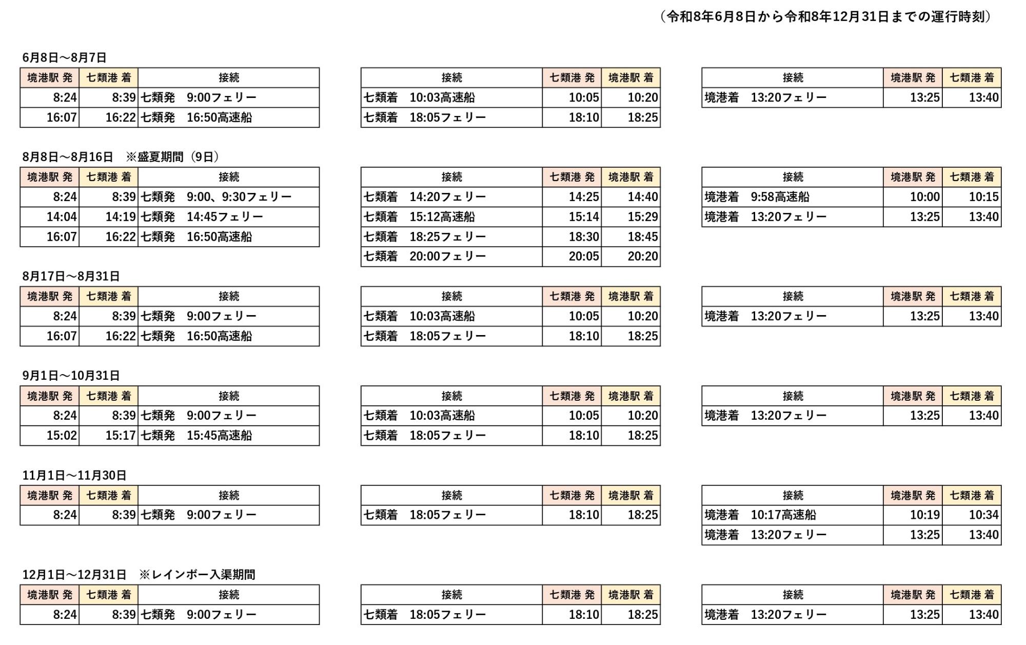 2026フェリー接続バス時刻表