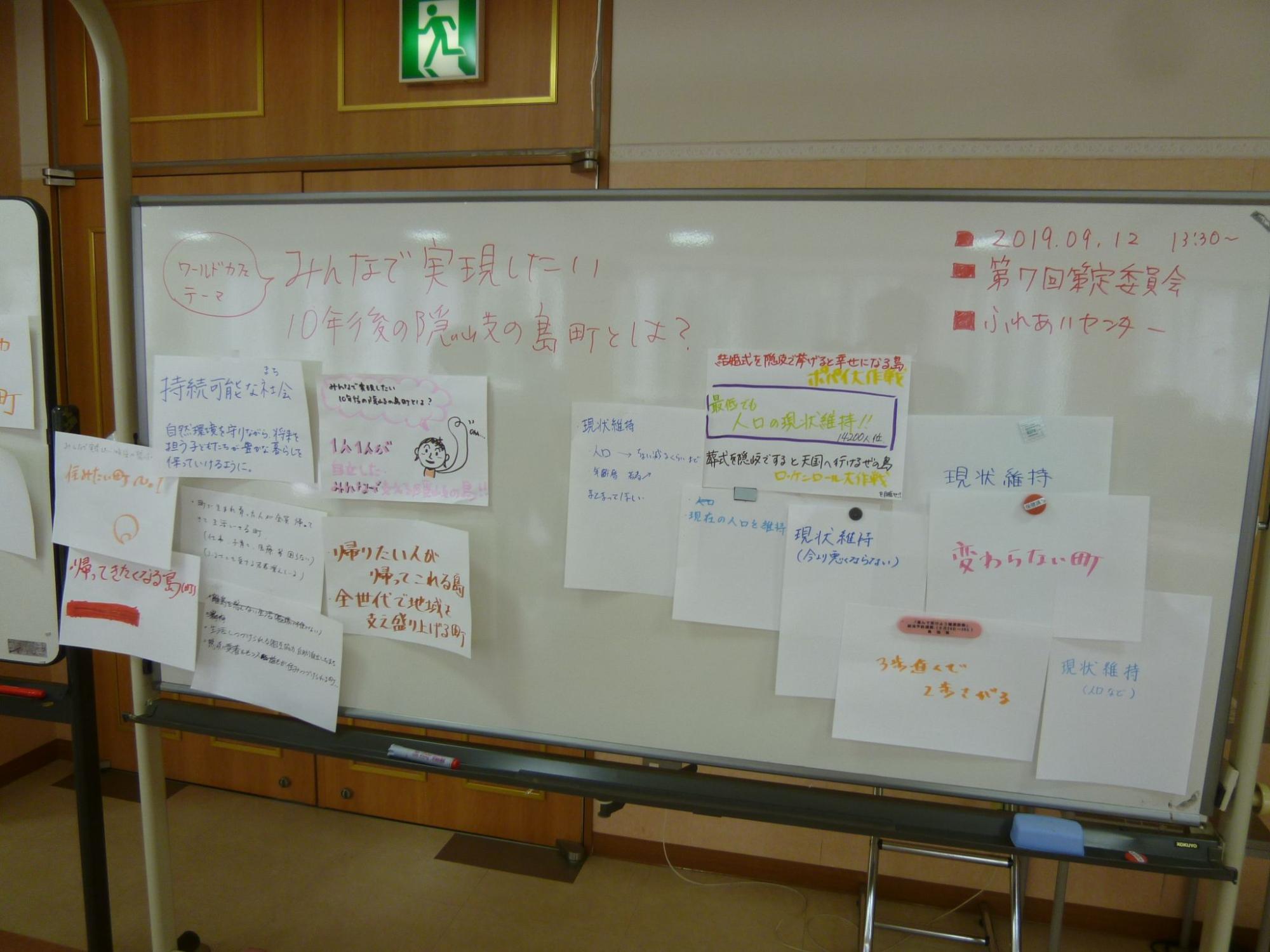 隠岐の島町についての意見が貼られているホワイトボードの写真
