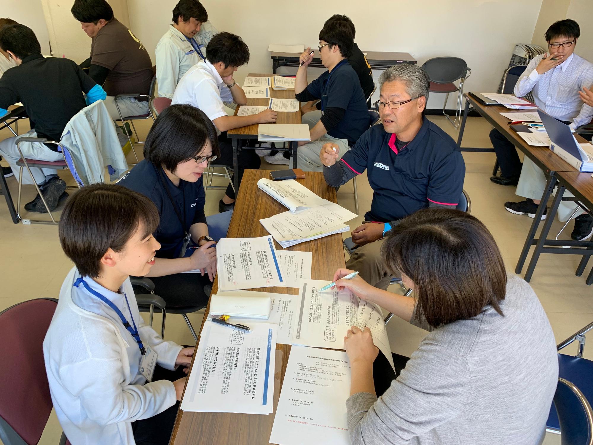 グループに分かれて話し合いをしている職員たちの写真