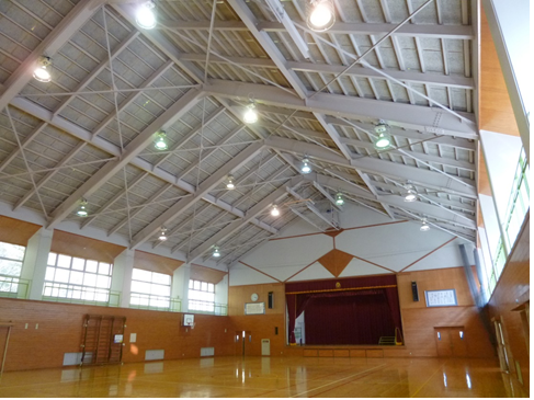 旧大久小学校の体育館の拡大した内部写真
