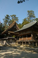 木陰の奥に水若酢神社の社殿のある様子の写真