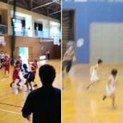 他校とのバスケットボールの試合をしている児童たちの写真