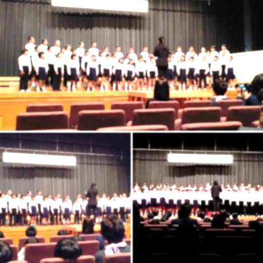 本番のステージで合唱する児童たちが写った複数の写真