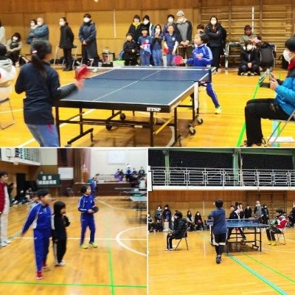 体育館で児童たちが卓球をしている複数の写真