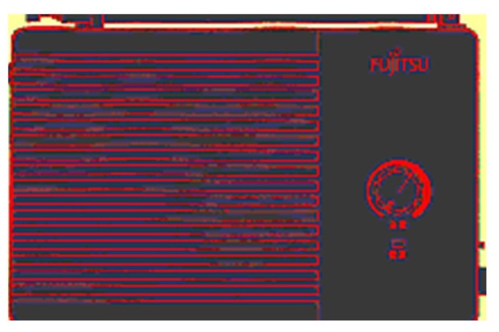 黒い筐体に赤いラインが引かれた旧型の防災行政無線受信機の写真