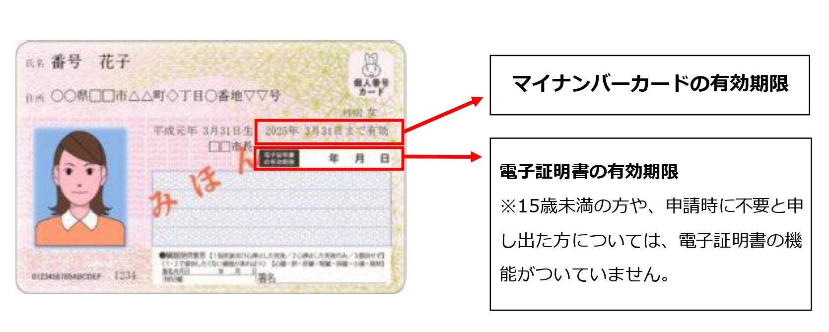 マイナンバーカードの表と説明